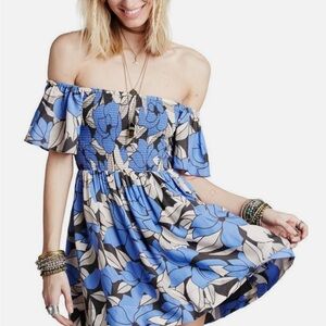 FP Movement by Free People Strapless Blue Floral Dress